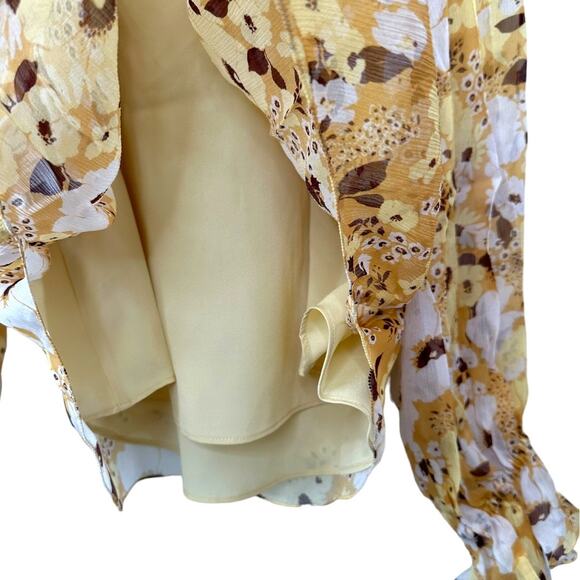 NWT Joie Brigitta Amber Gold Floral Blouson-Sleeve Blouse Size Large - Picture 7 of 11